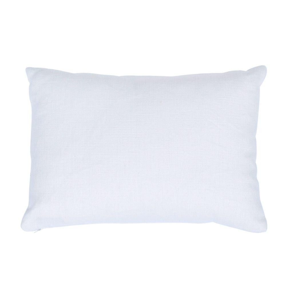 This pillow features Zella Tape with a knife edge finish. Appliqued grosgrain linen in a trellis pattern embellishes an otherwise simple, wide band of linen for an understated accessory with graphic dimension. Body of pillow is Piet Performance