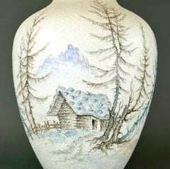 Schumann Bavaria Large Snow Scene Cabin German Moriage Porcelain Gilt Rim Vase