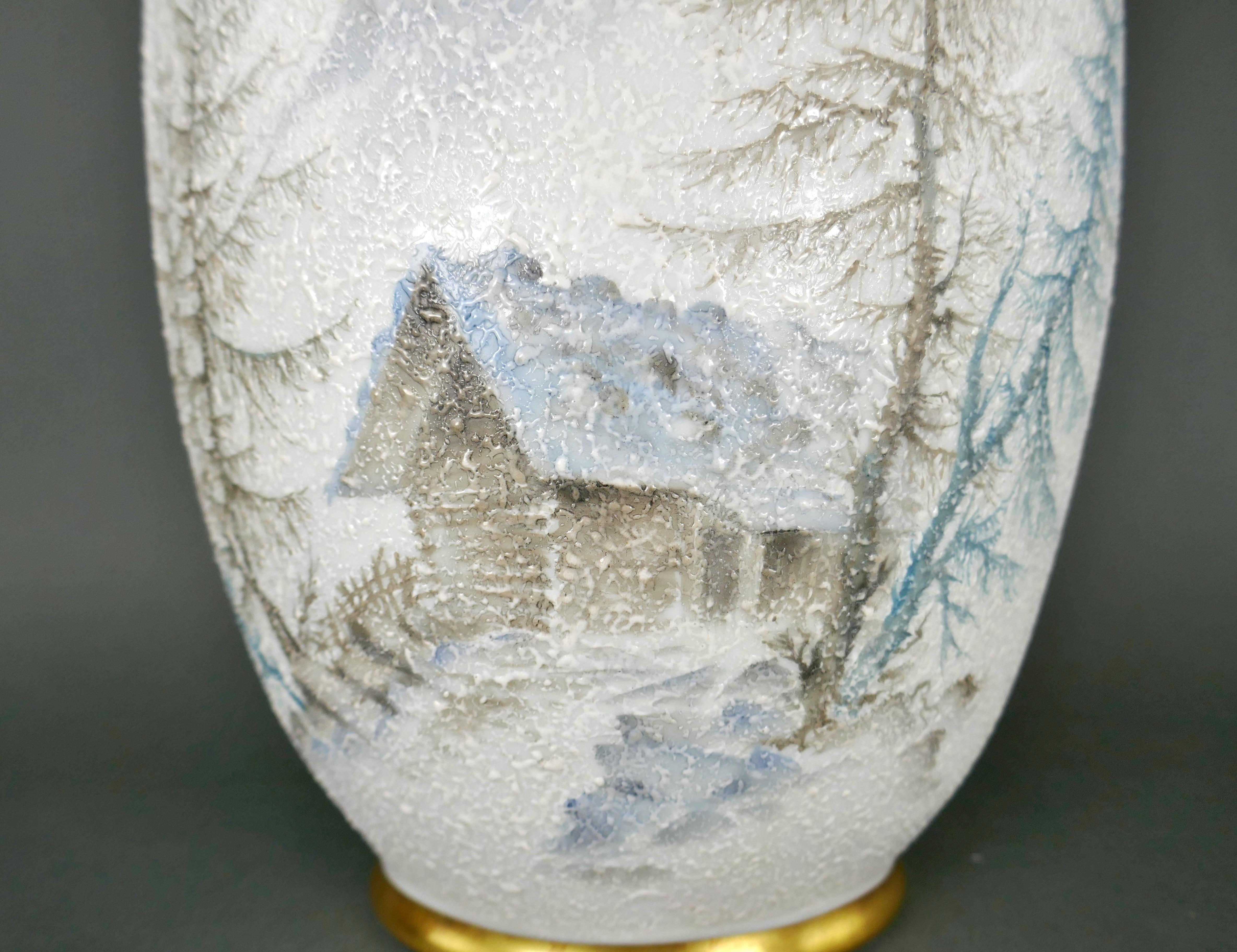 Aesthetic Movement Schumann Bavaria Mountain Snow Scene German Alps Moriage Porcelain Gilt Vase For Sale
