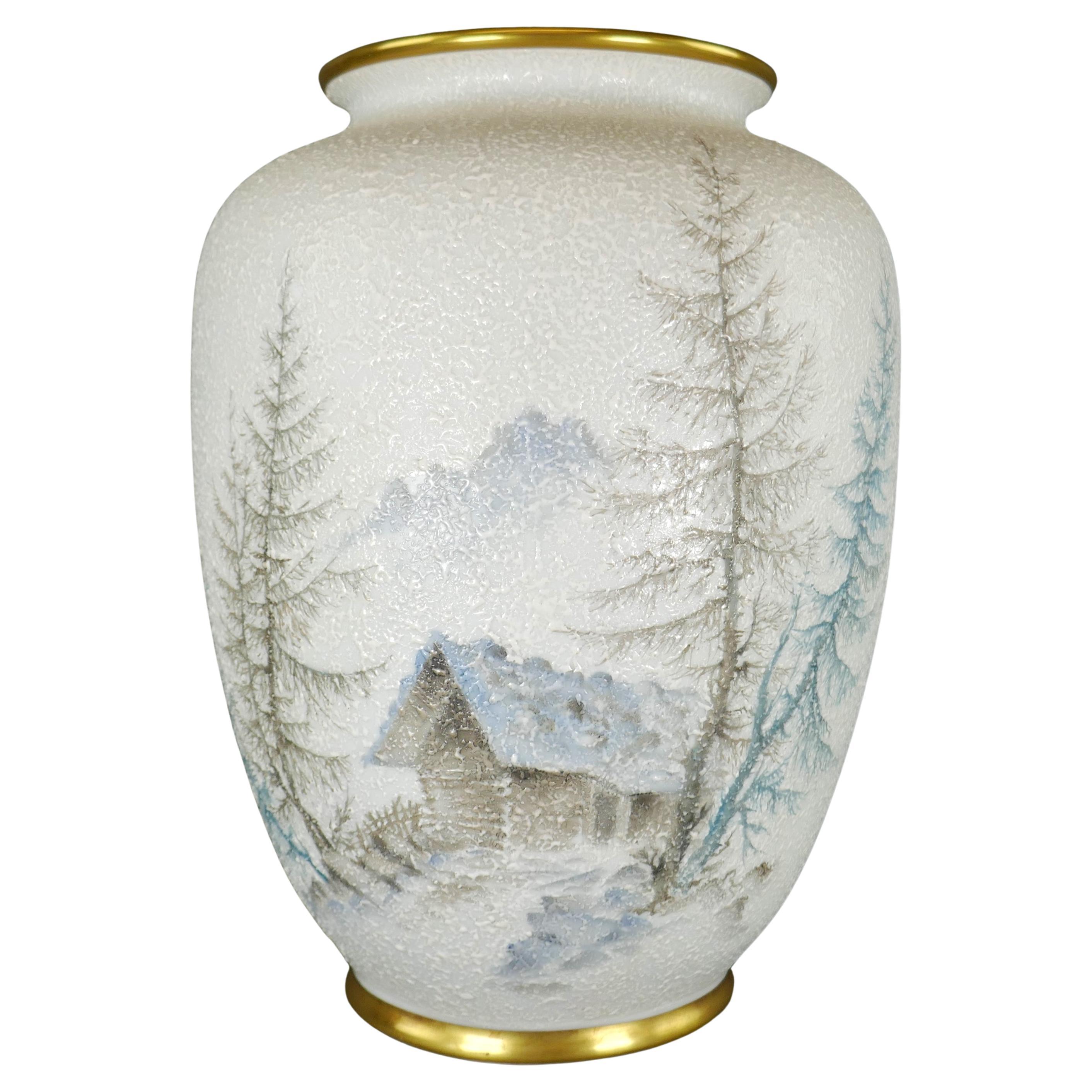 Schumann Bavaria Mountain Snow Scene German Alps Moriage Porcelain Gilt Vase