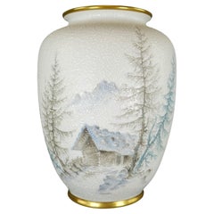 Schumann Bavaria Mountain Snow Scene German Alps Moriage Porcelain Gilt Vase