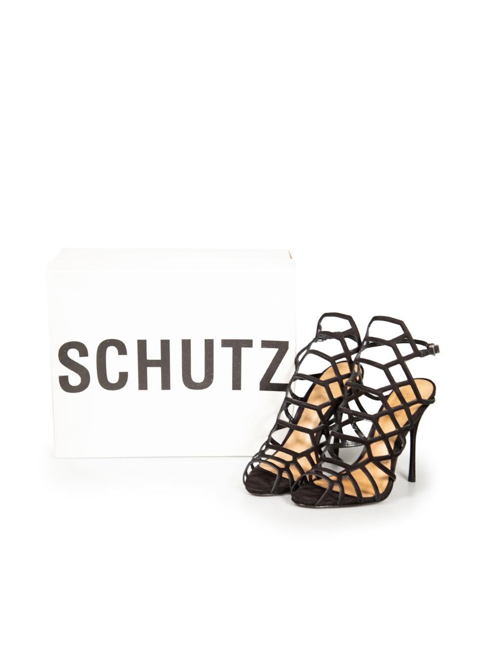 Schutz Black Suede Cut Out Caged Heels Size EU 39 For Sale 4
