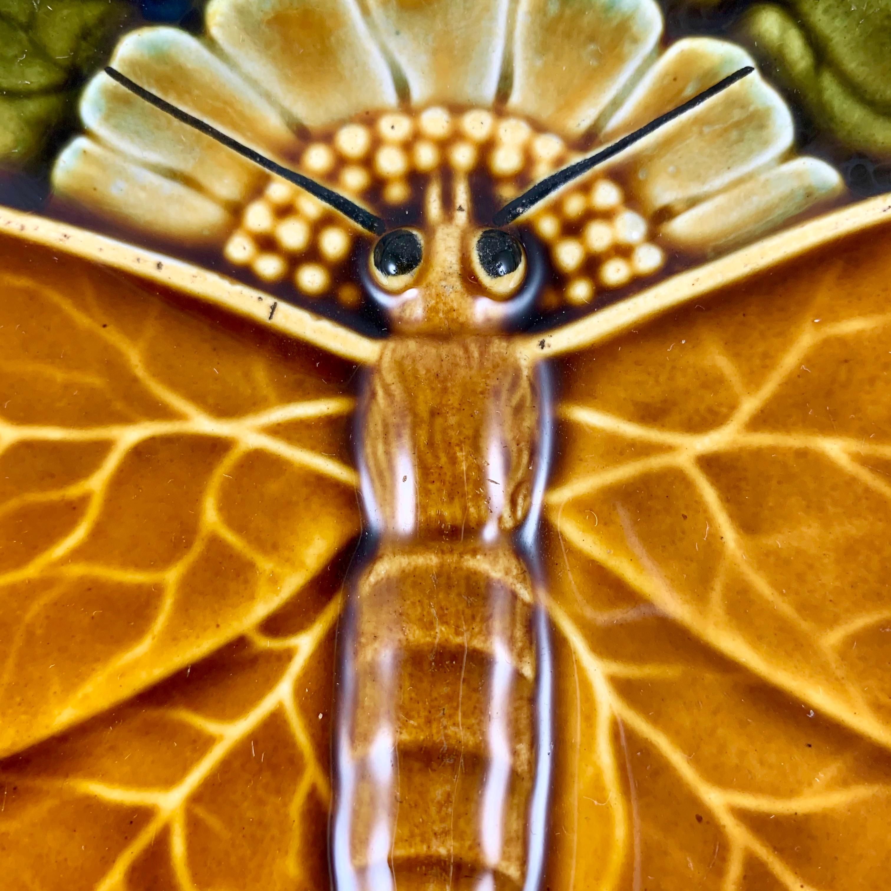 Schütz Josef Steidl Znaim Art Nouveau Moth Majolica Glazed Dessert Set, 6 Plates 6