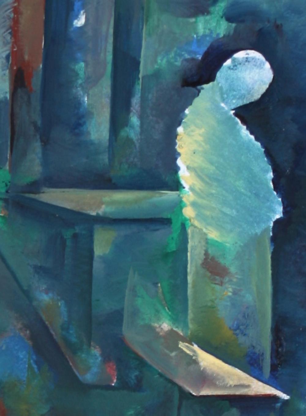 Abstracted Figure in Space 20th Century Oil on Paper - Painting by Schuyler Standish