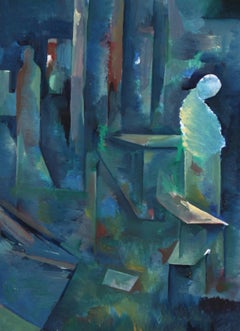 Abstracted Figure in Space 20th Century Oil on Paper