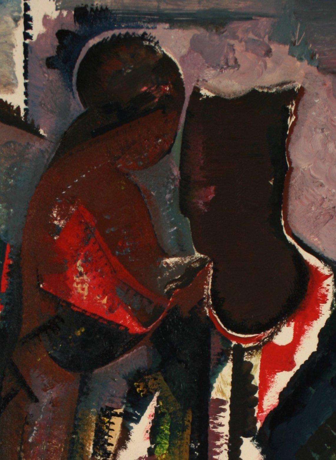 Abstracted Portrait of a Couple Late 20th Century Oil on Paper - Painting by Schuyler Standish