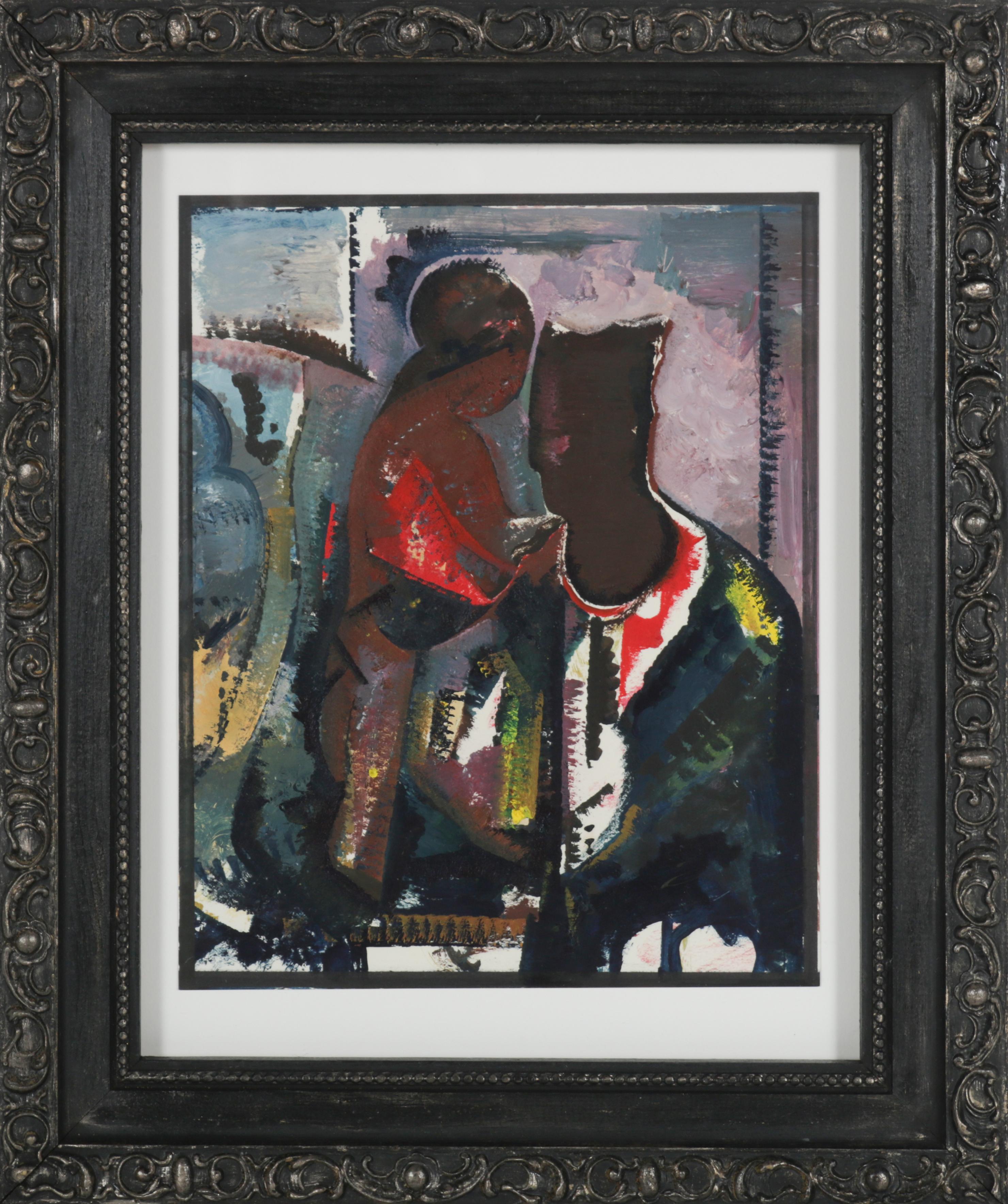 Schuyler Standish Figurative Painting - Abstracted Portrait of a Couple Late 20th Century Oil on Paper