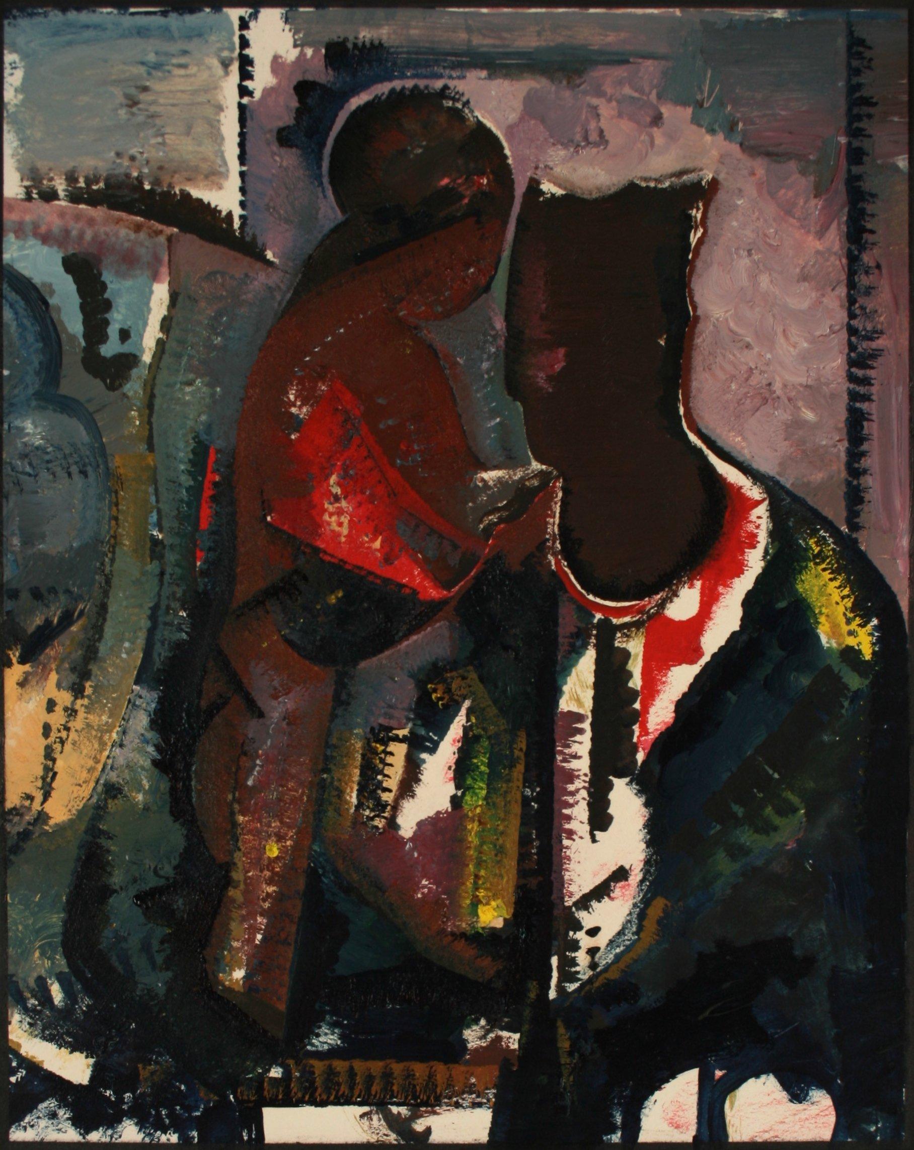 Schuyler Standish Figurative Painting - Abstracted Portrait of a Couple Late 20th Century Oil on Paper