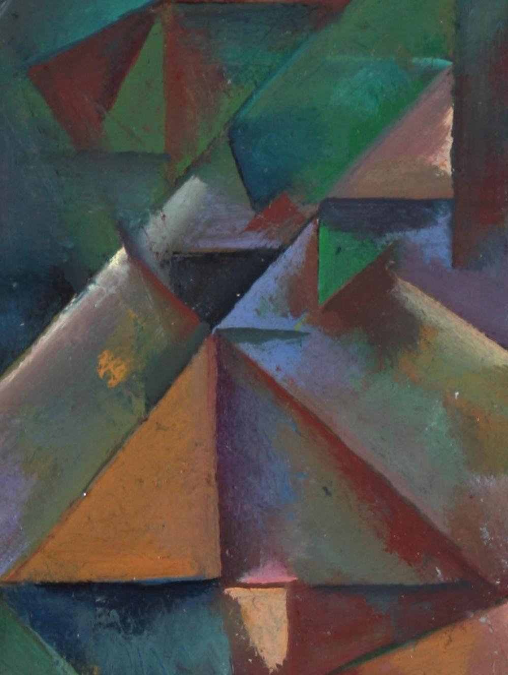 Desaturated Triangular Grid Late 20th Century Oil on Paper - Painting by Schuyler Standish
