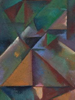 Desaturated Triangular Grid Late 20th Century Oil on Paper