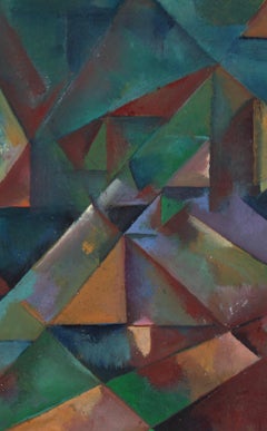 Vintage Desaturated Triangular Grid Late 20th Century Oil on Paper
