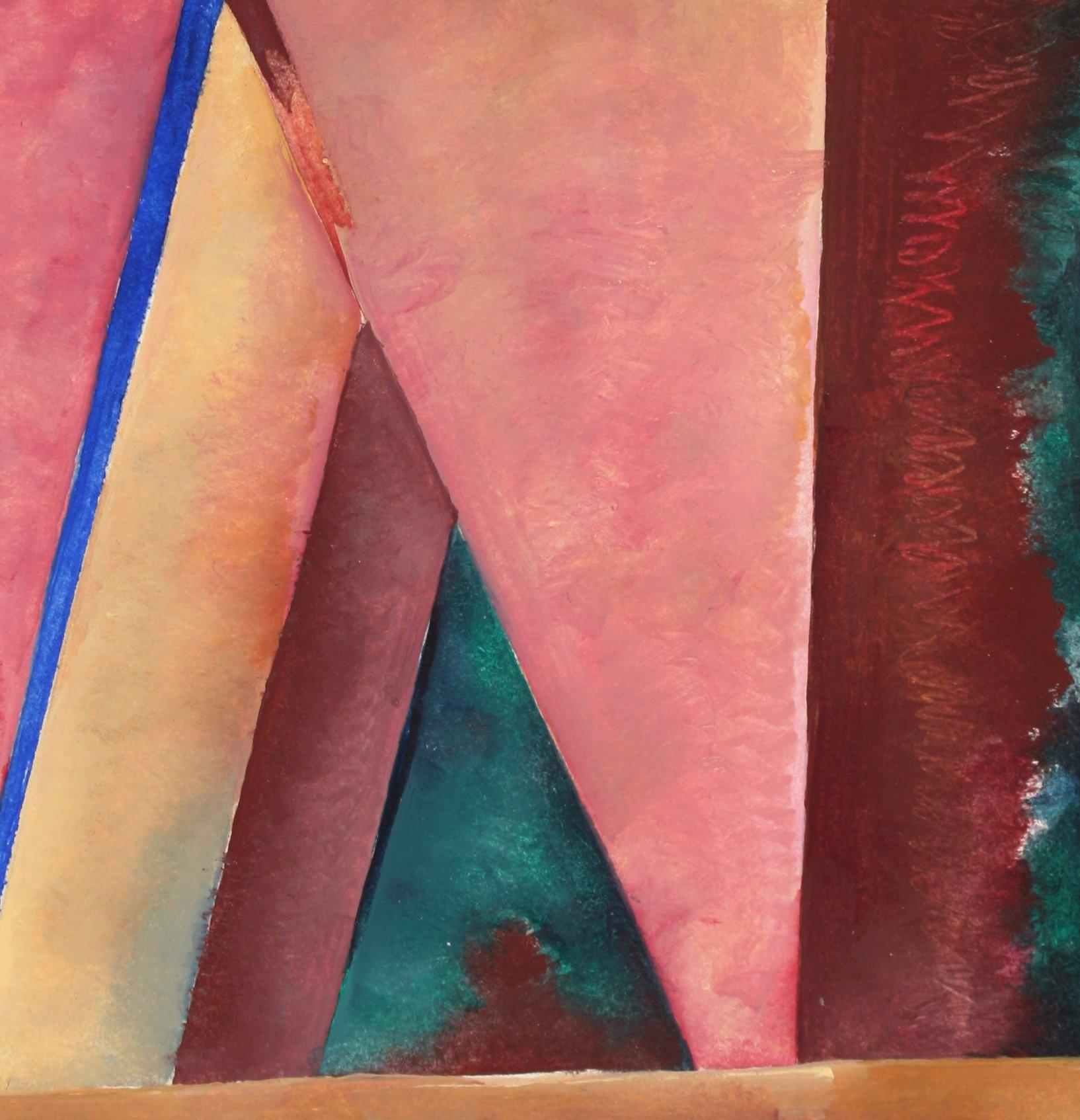 Schuyler Standish Abstract Painting - "In the Studio #2" 20th Century Oil on Paper in Pink and Maroon