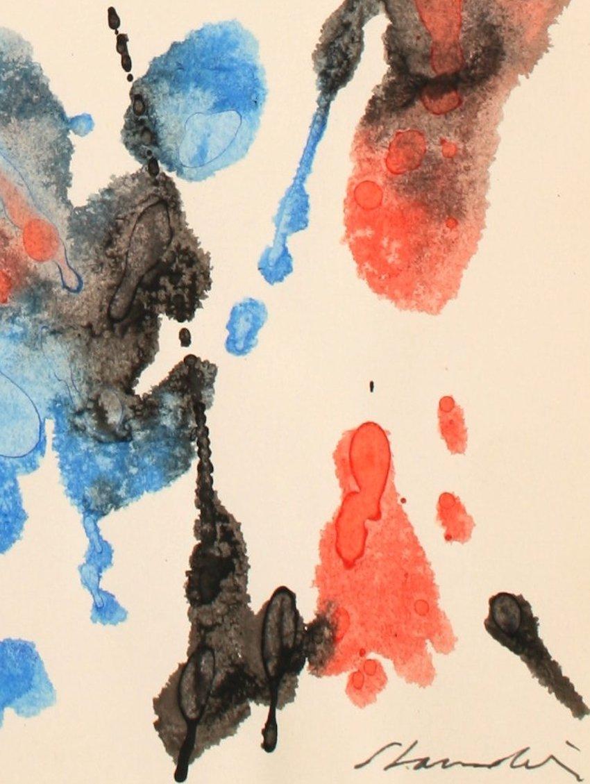 Red and Blue Abstract Late 20th Century Oil on Paper - Painting by Schuyler Standish