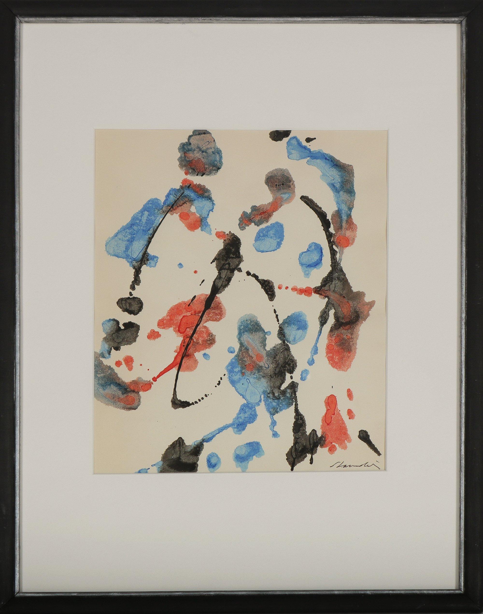 Schuyler Standish Abstract Painting - Red and Blue Abstract Late 20th Century Oil on Paper