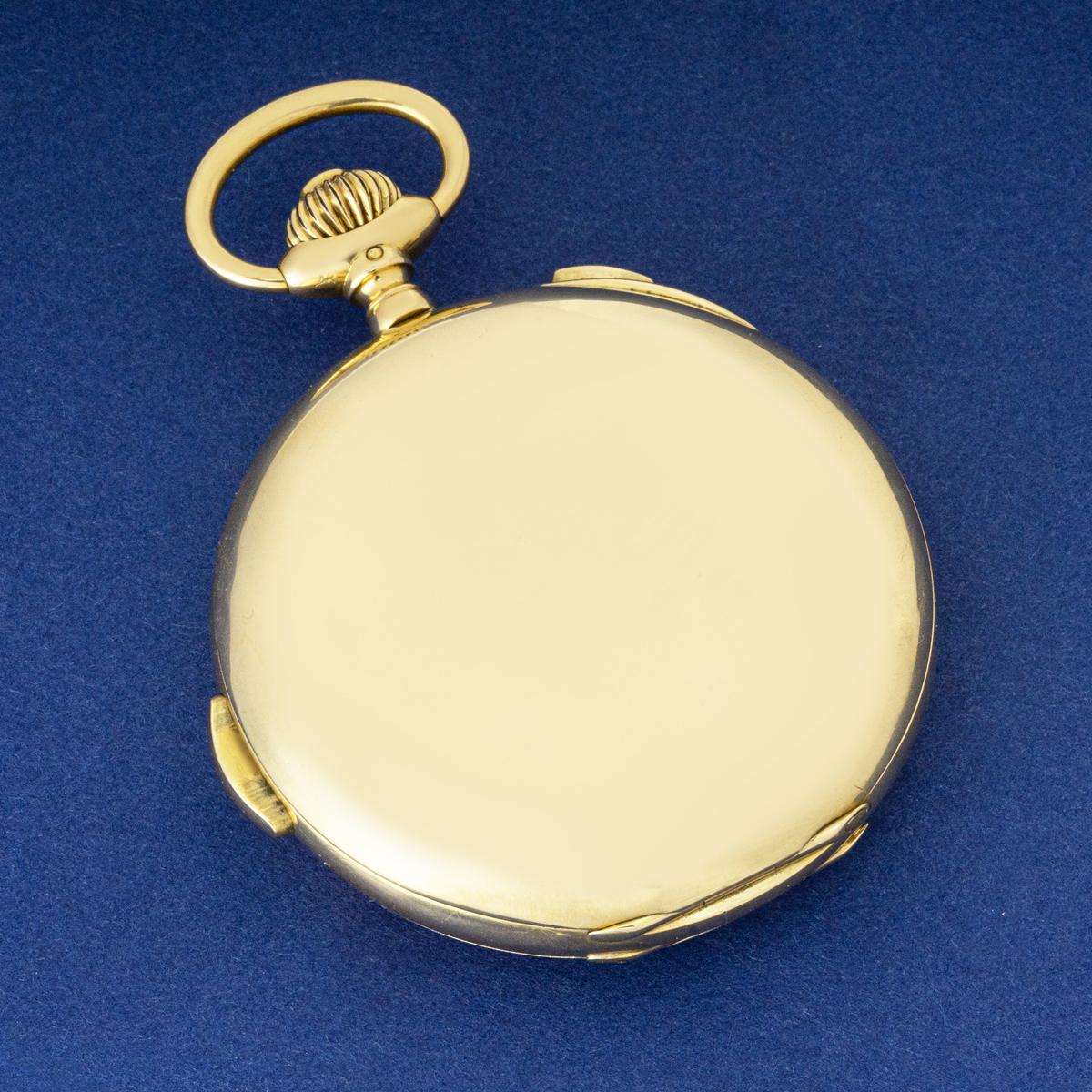 Schwab Loeillet. A Gold Hunter Minute Repeater Calendar Chronograph Pocket watch For Sale 3