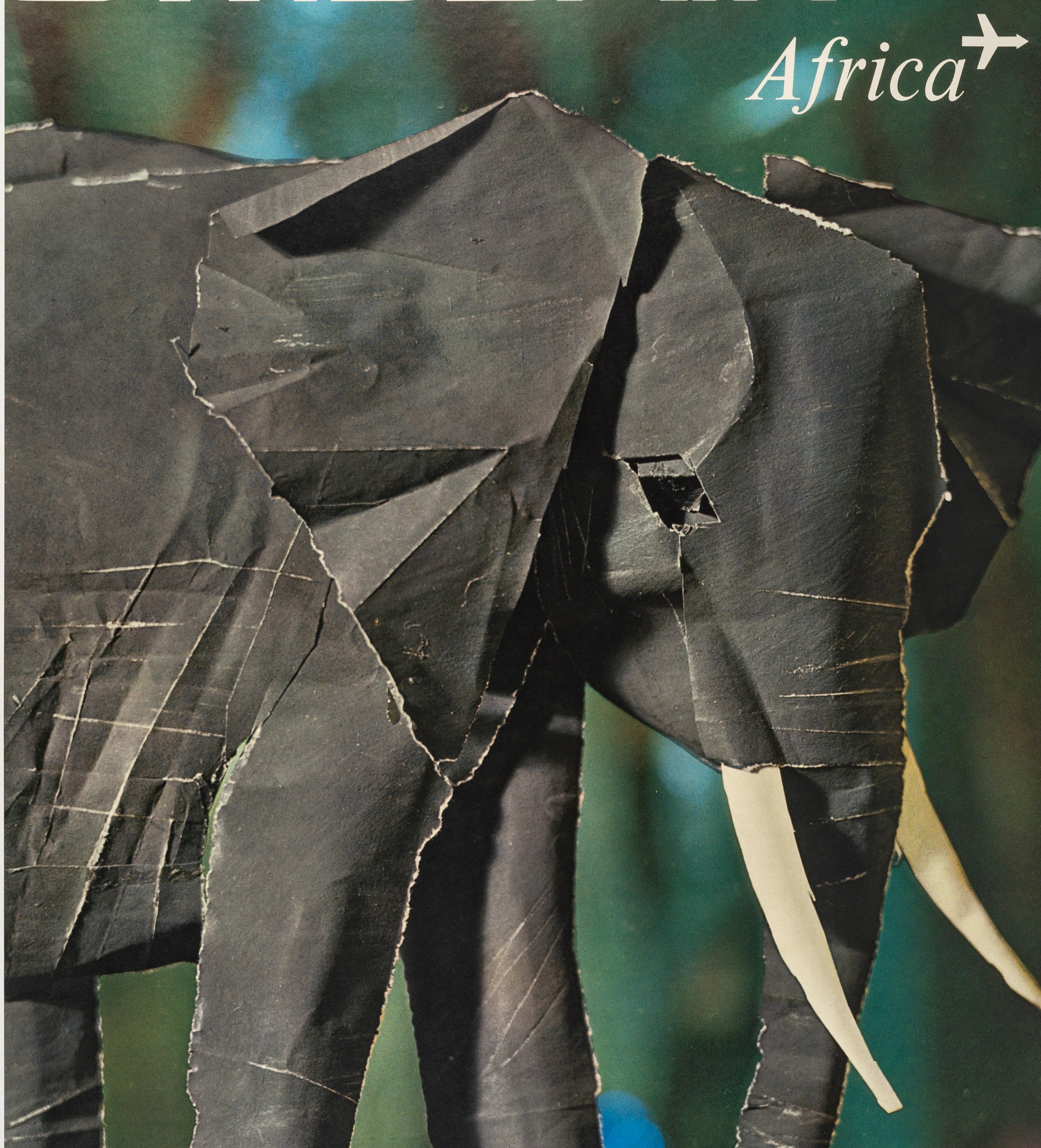 Francese Schwabe, Poster originale d'epoca, Swissair, Africa, Avorio di elefante Aviazione 1961 in vendita