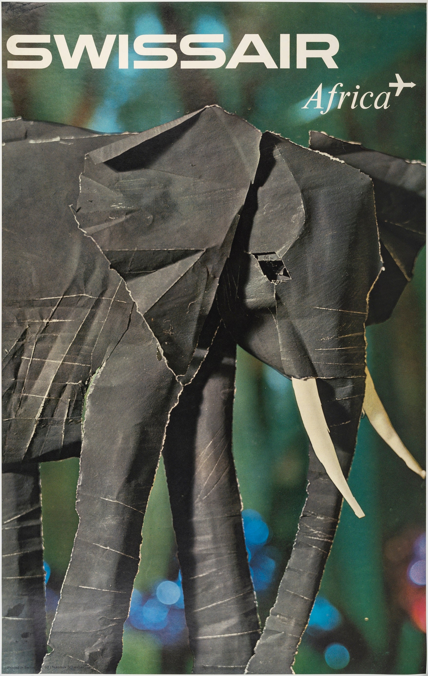 Schwabe, Original Vintage Poster, Swissair, Africa, Elephant Ivory Aviation 1961
