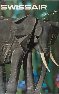 Schwabe, Original Vintage Poster, Swissair, Africa, Elephant Ivory Aviation 1961