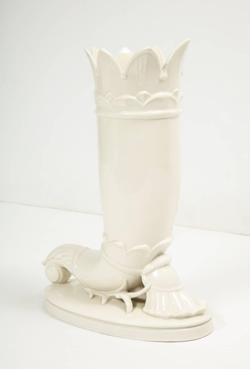 Early Porcelain vase by Schwarzburger Werkstätten.
Well crafted porcelain vase with Classic decorative motif and low pedestal base. 
Manufacturers signature on underside.
