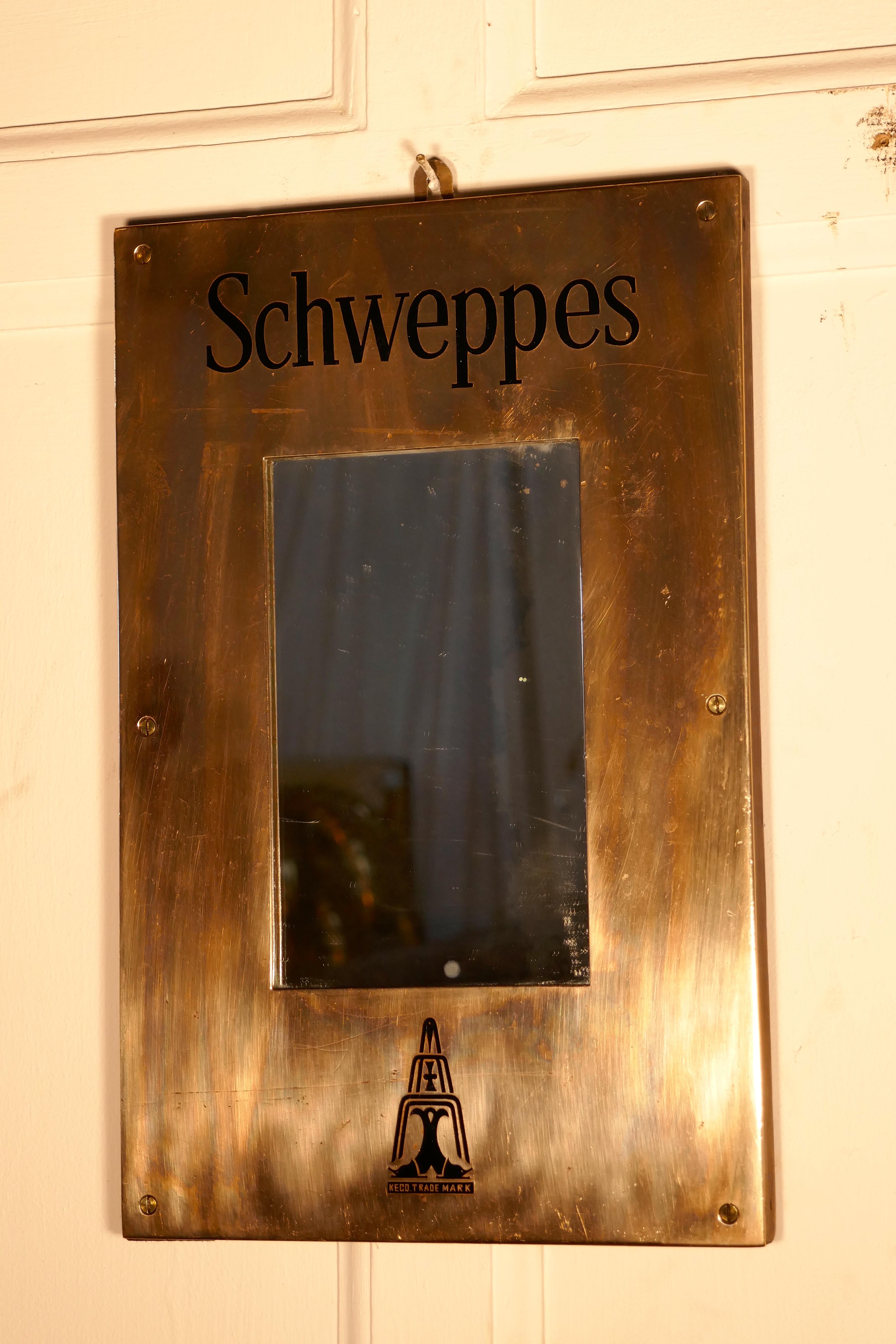 Industrial Schweppes Brass Hotel Menu Board Mirror For Sale