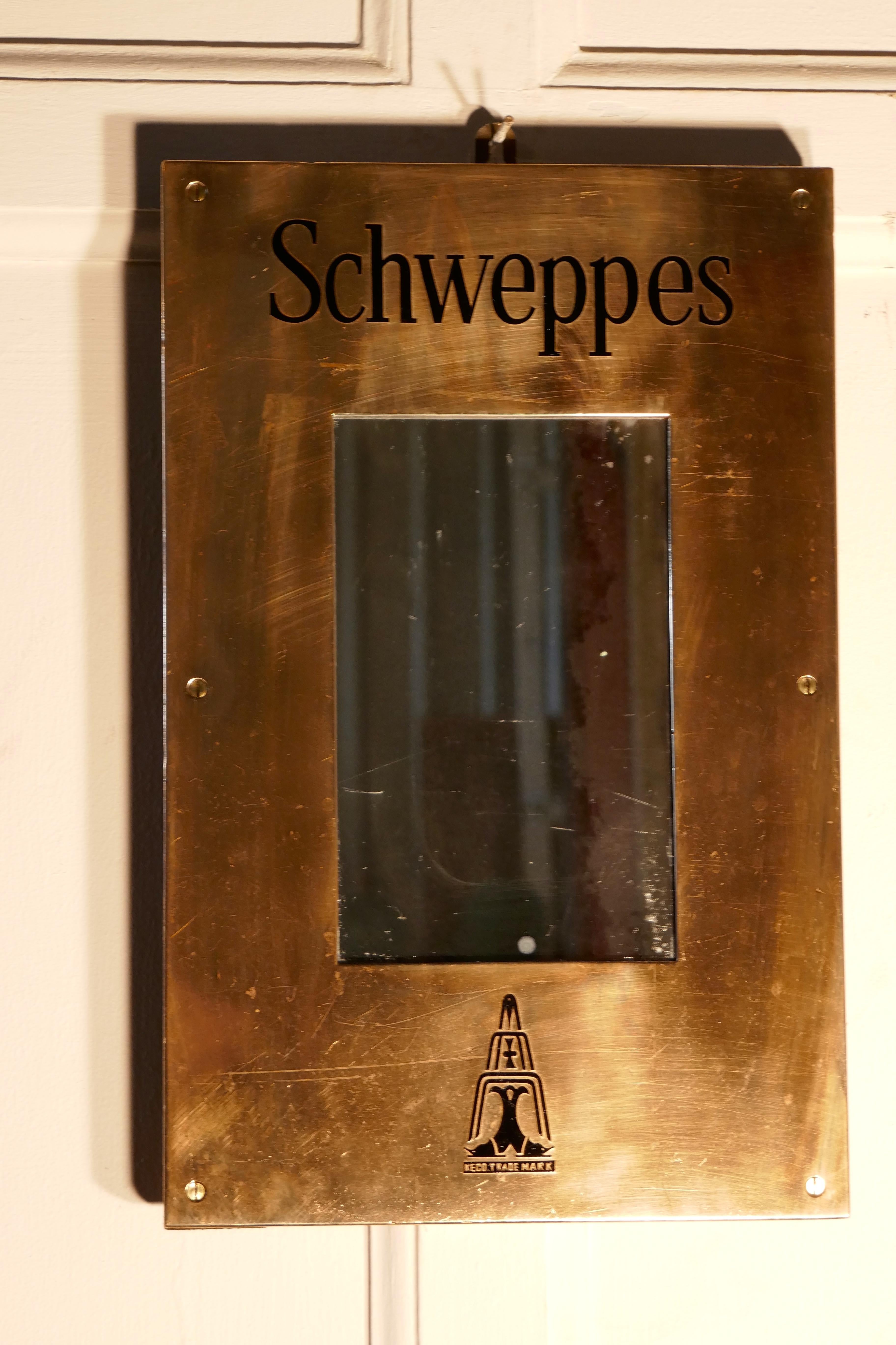 Late 19th Century Schweppes Brass Hotel Menu Board Mirror For Sale