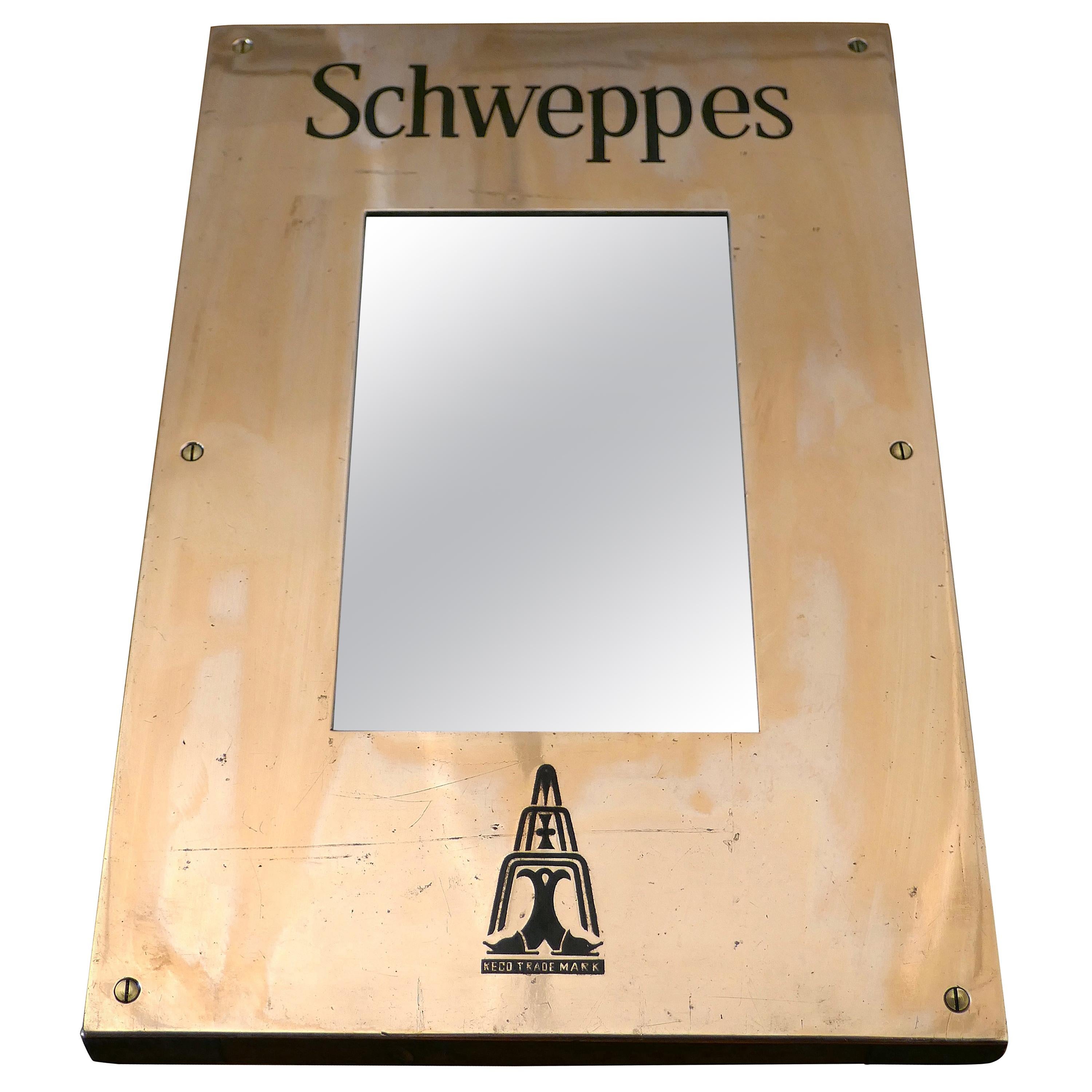 Schweppes Brass Hotel Menu Board Mirror For Sale