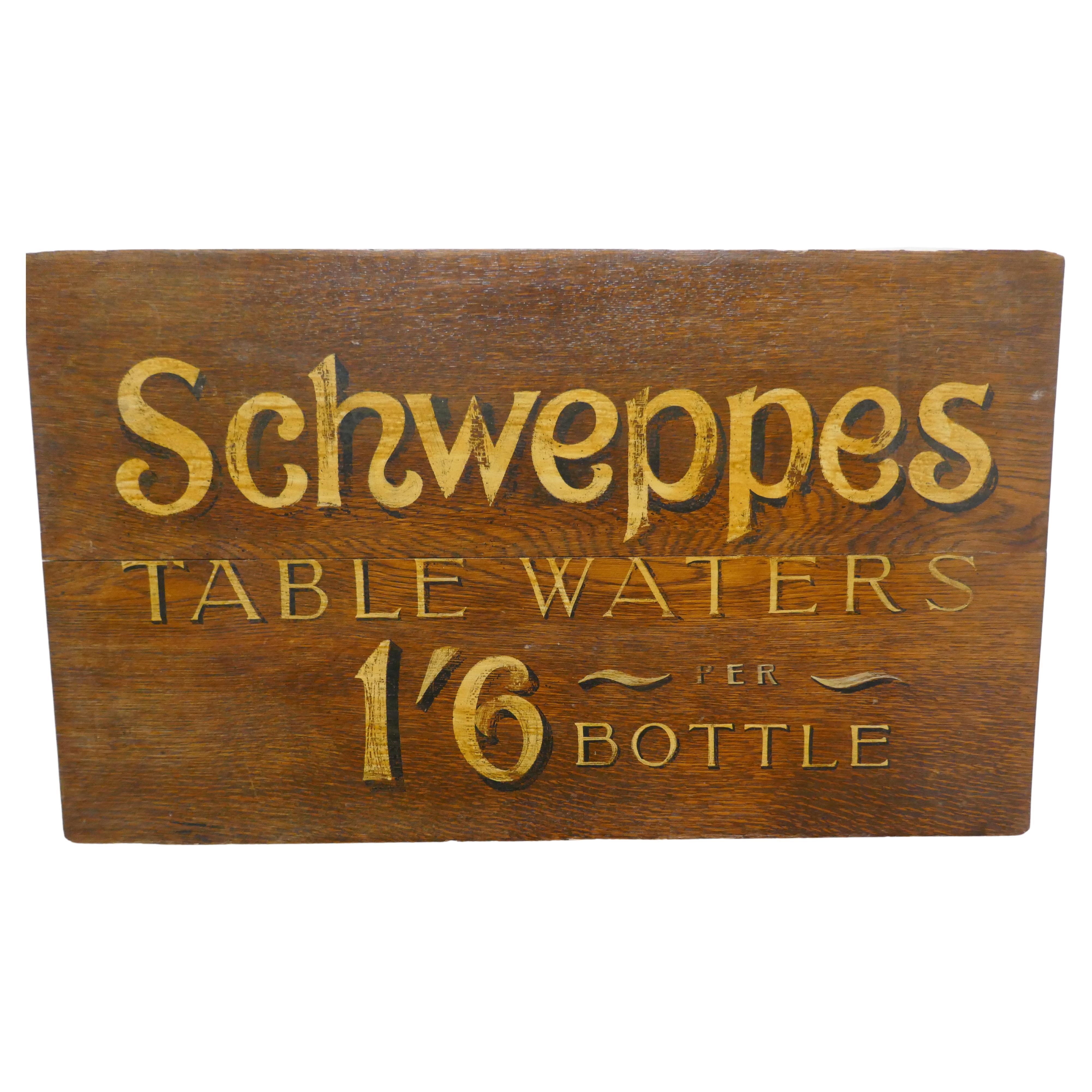 Schweppes Tisch Wasser Eichenholz Trade Sign Board im Angebot