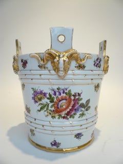 Schworzburg Hand Painted Botanical Cachepot with Rams Head Handles