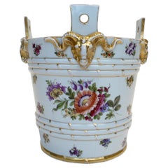 Schworzburg Hand Painted Botanical Cachepot with Rams Head Handles