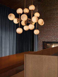 Schwung Riegel Modern Brass and Glass Linear Chandelier