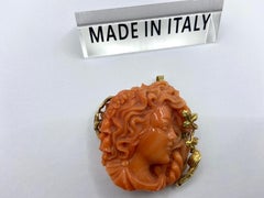 Sciacca Coral Brooch / Pendant, Hand Carved and 18 Kt Gold