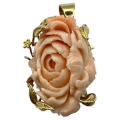 Sciacca Coral Pendant, Hand Carved and 18 Kt Gold