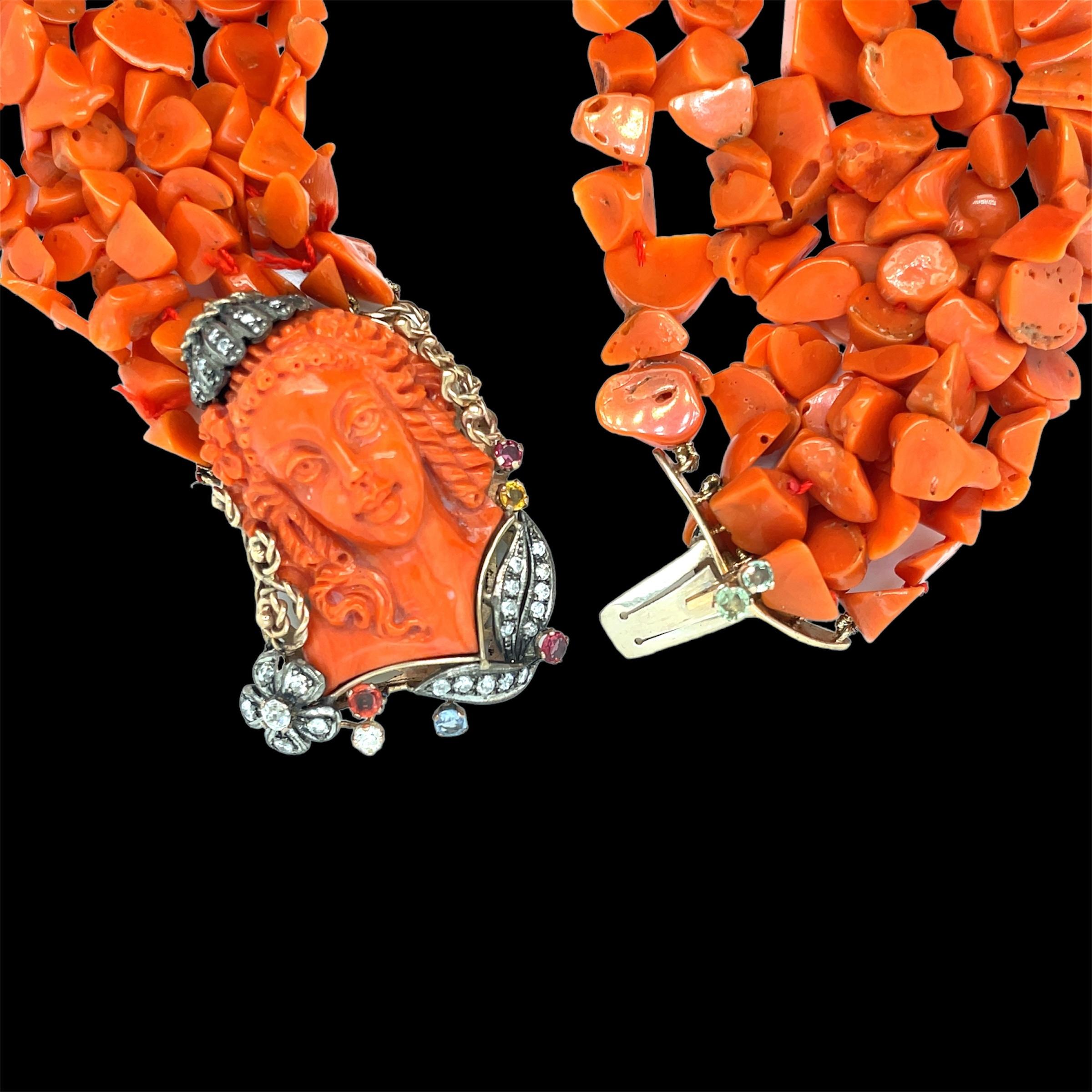 Sciacca Coral Victorian Multi-Strand Necklace In Excellent Condition For Sale In Napoli, Italy