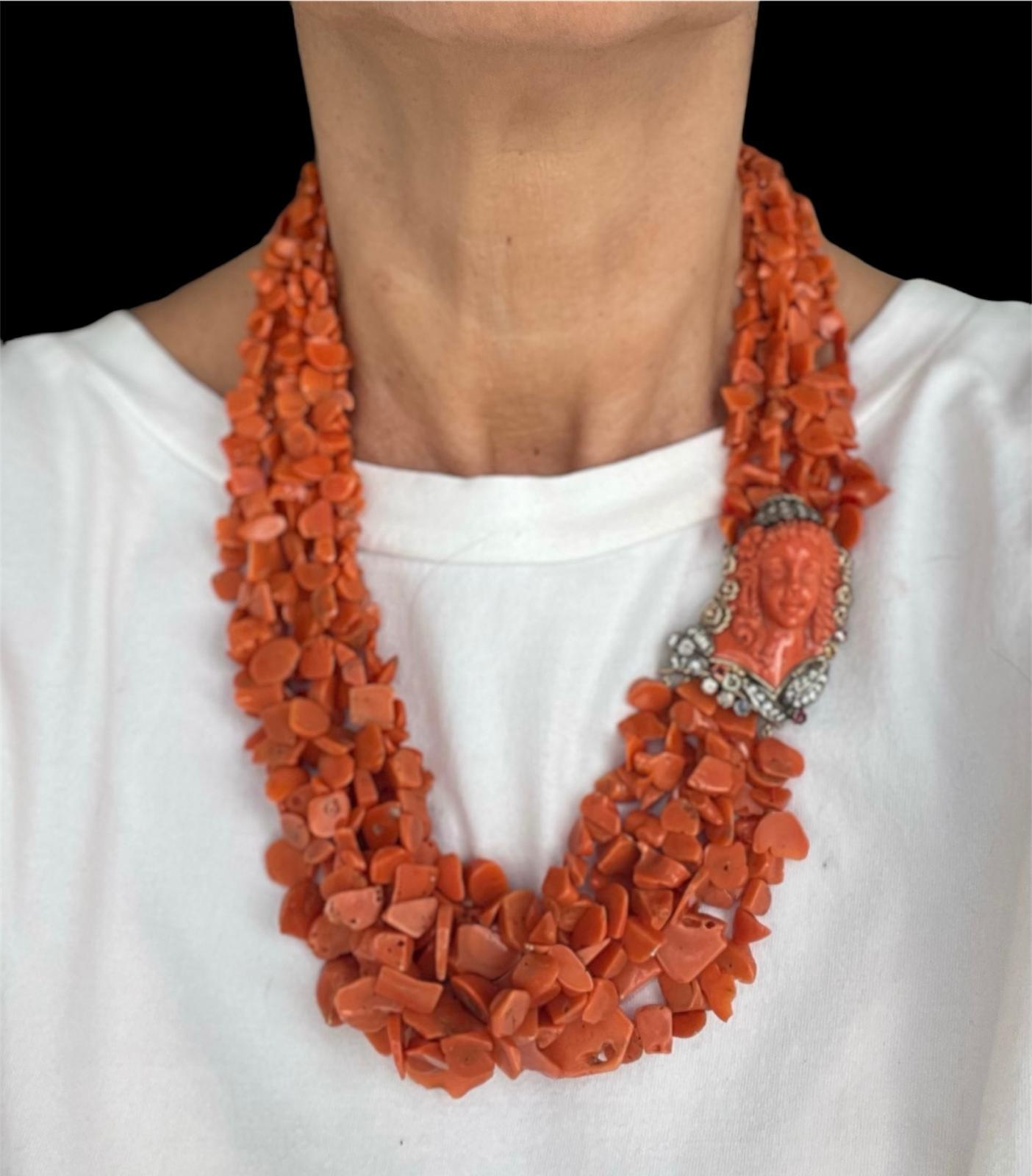 Sciacca Coral Victorian Multi-Strand Necklace For Sale 1