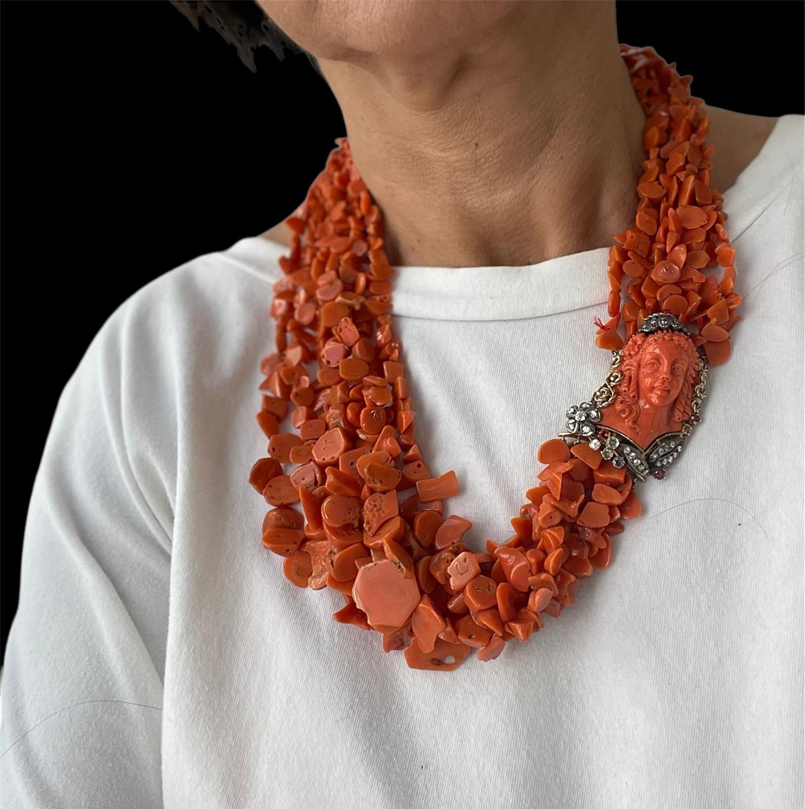 Sciacca Coral Victorian Multi-Strand Necklace For Sale 2