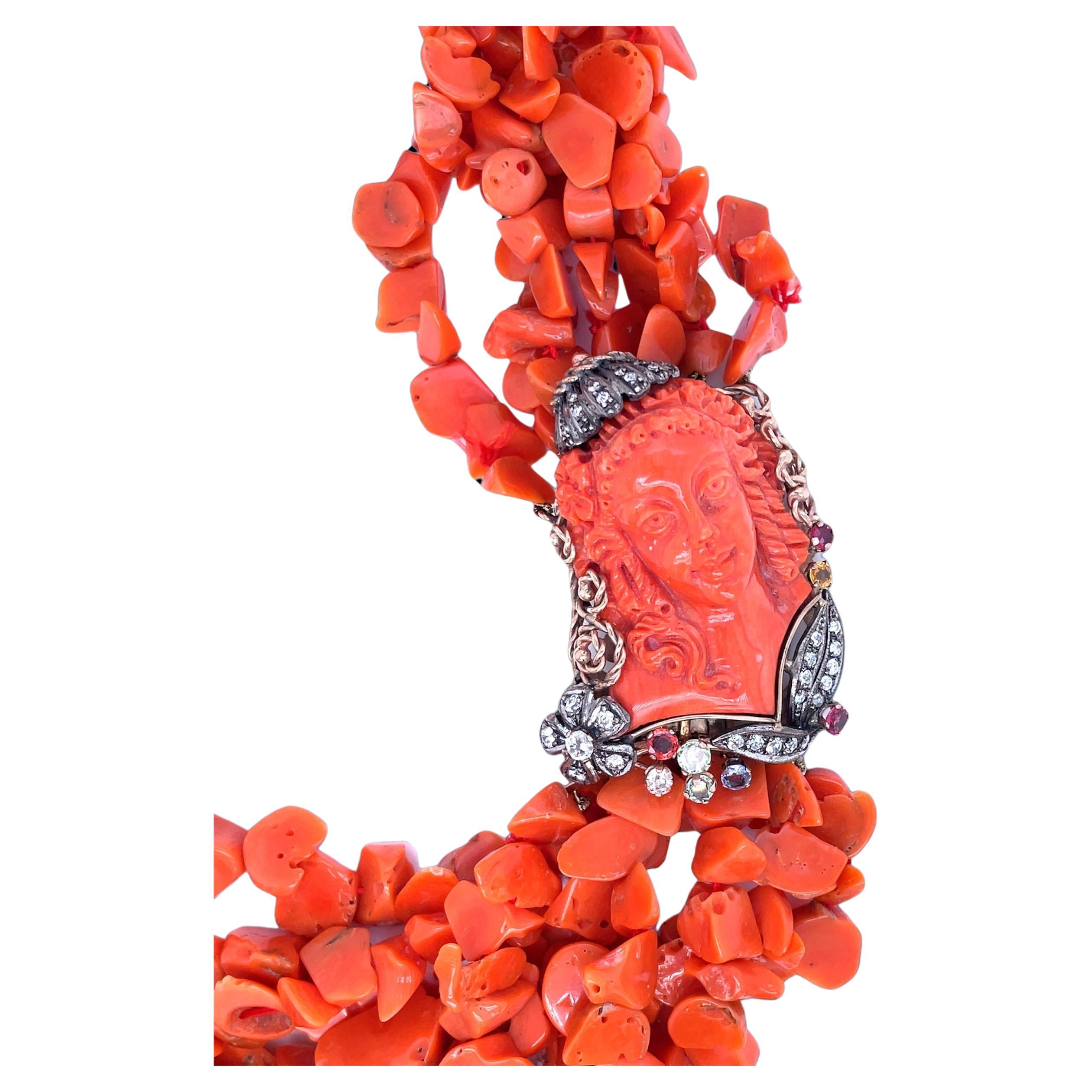 Sciacca Coral Victorian Multi-Strand Necklace For Sale