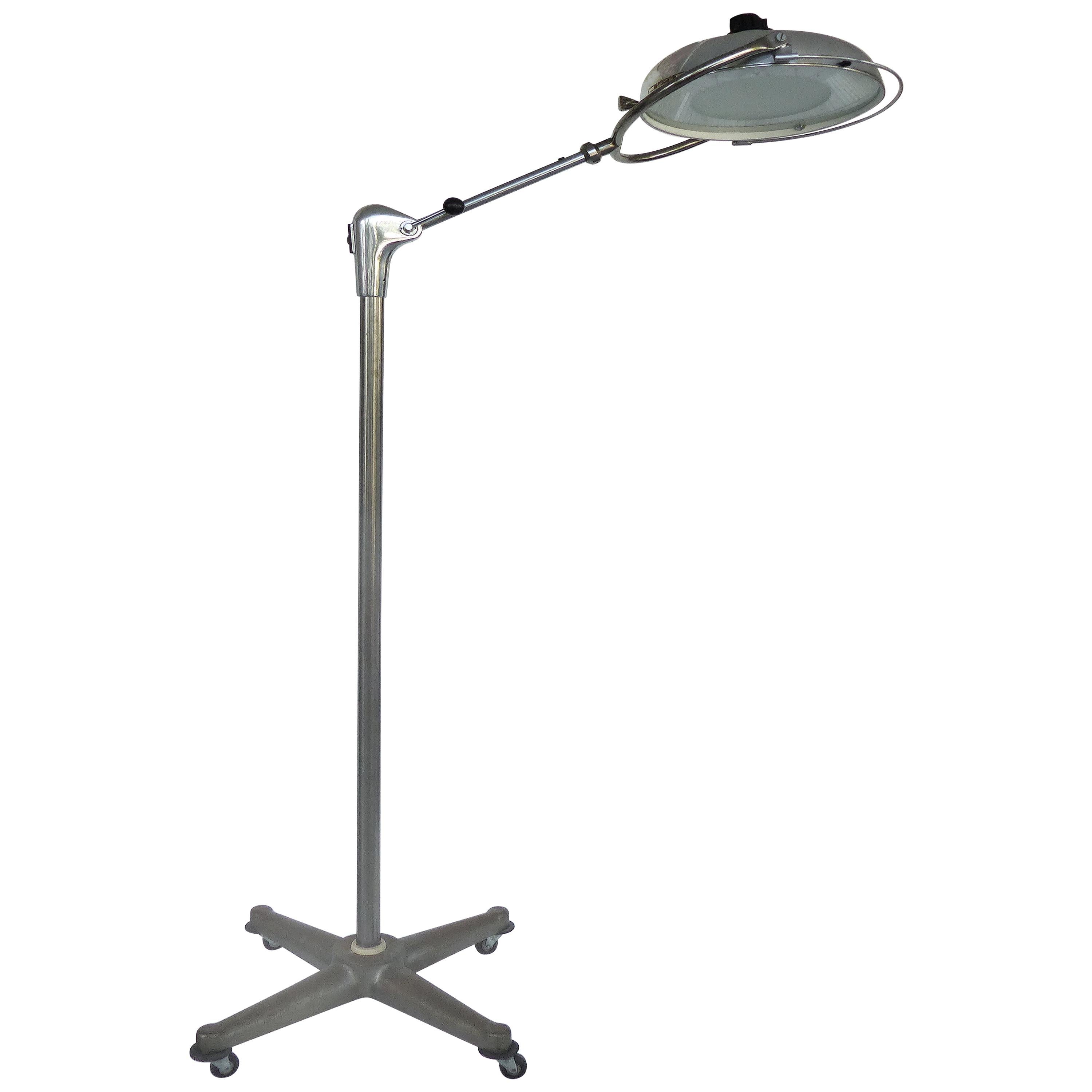 Scialytique French Industrial Surgical Floor Lamp with Pivoting Adjustable Arm For Sale