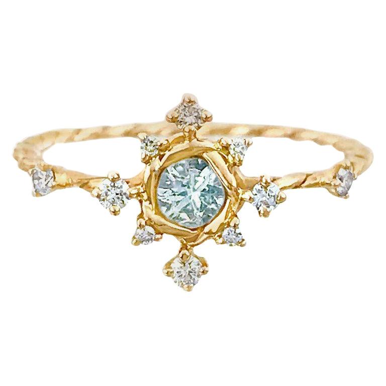 For Sale:  Scilla Aquamarine and Diamond Star Twist Ring 18 Karat