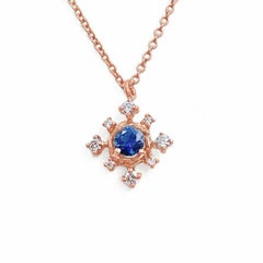 Scilla Blue Sapphire and Diamond Star Drop Pendant Necklace 18 Karat