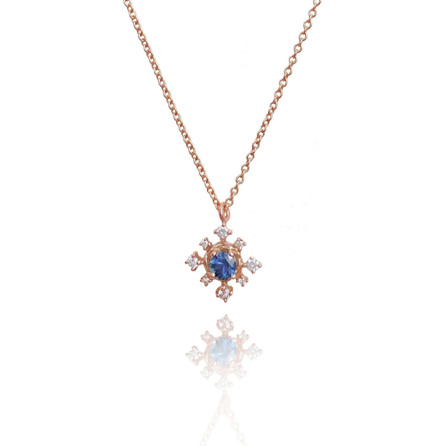 Scilla Blue Sapphire and Diamond Star Drop Pendant Necklace 18 Karat In New Condition For Sale In Paterson, NJ