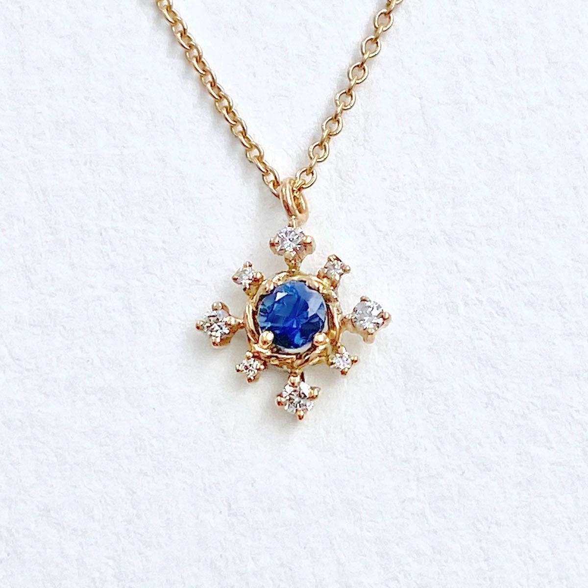 Women's Scilla Blue Sapphire and Diamond Star Drop Pendant Necklace 18 Karat For Sale