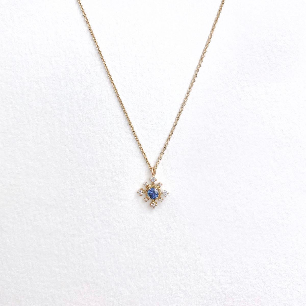 Scilla Blue Sapphire and Diamond Star Drop Pendant Necklace 18 Karat For Sale 1