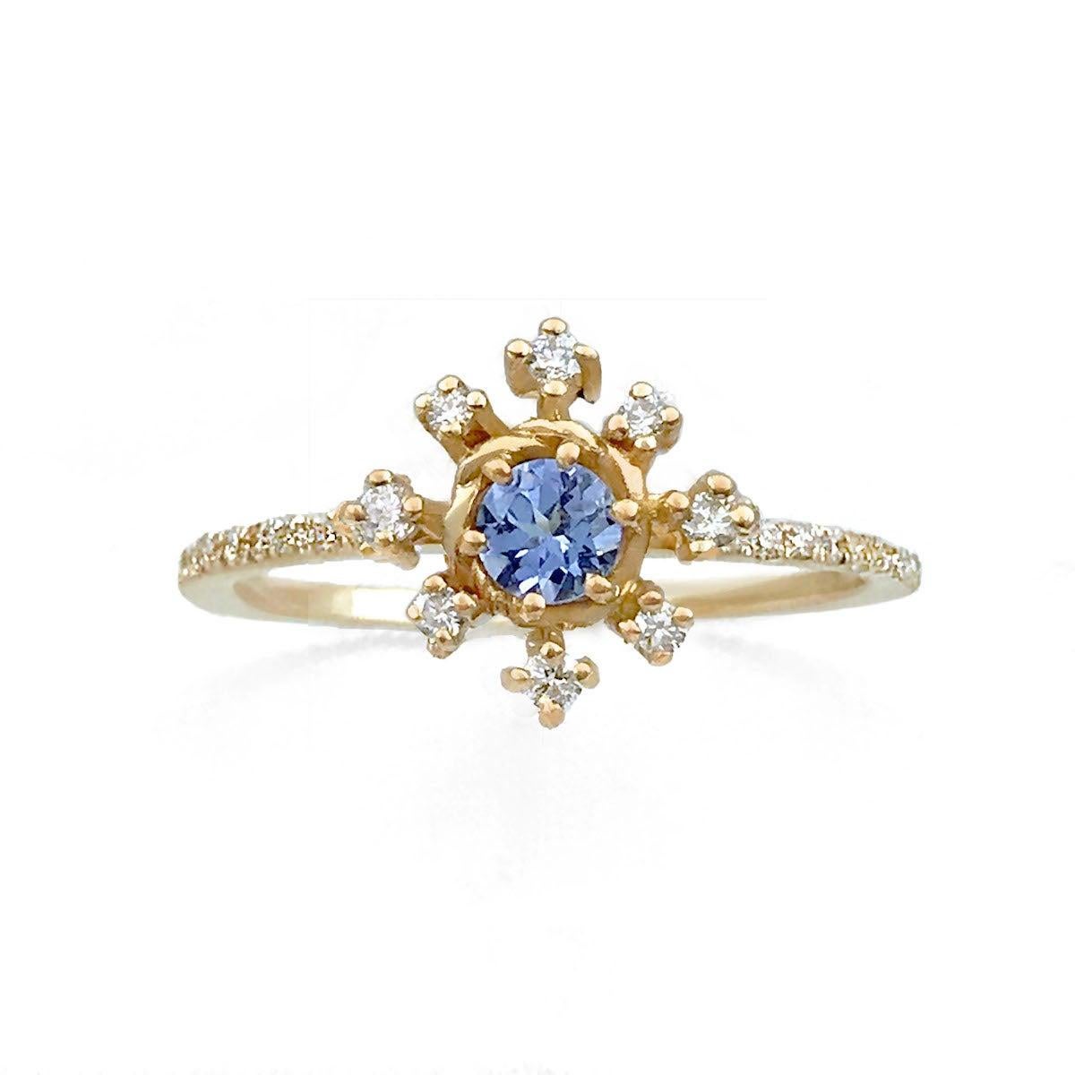 For Sale:  Scilla Dee Blue Sapphire and Diamond Star Ring 18 Karat 12