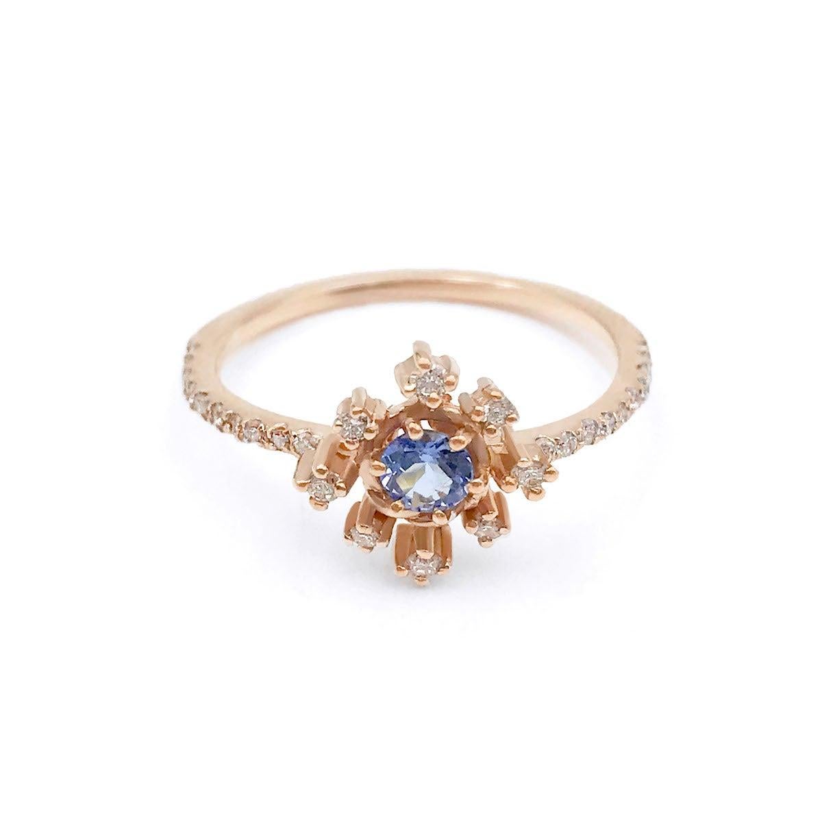 For Sale:  Scilla Dee Blue Sapphire and Diamond Star Ring 18 Karat 16
