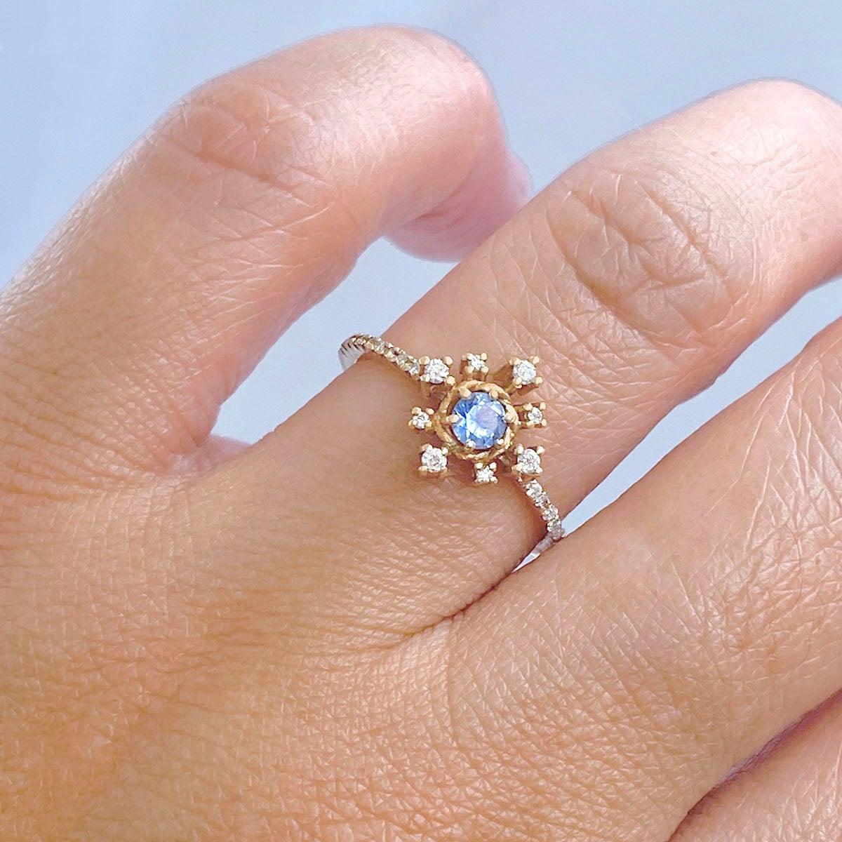 For Sale:  Scilla Dee Blue Sapphire and Diamond Star Ring 18 Karat 9