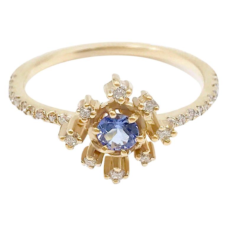 For Sale:  Scilla Dee Blue Sapphire and Diamond Star Ring 18 Karat