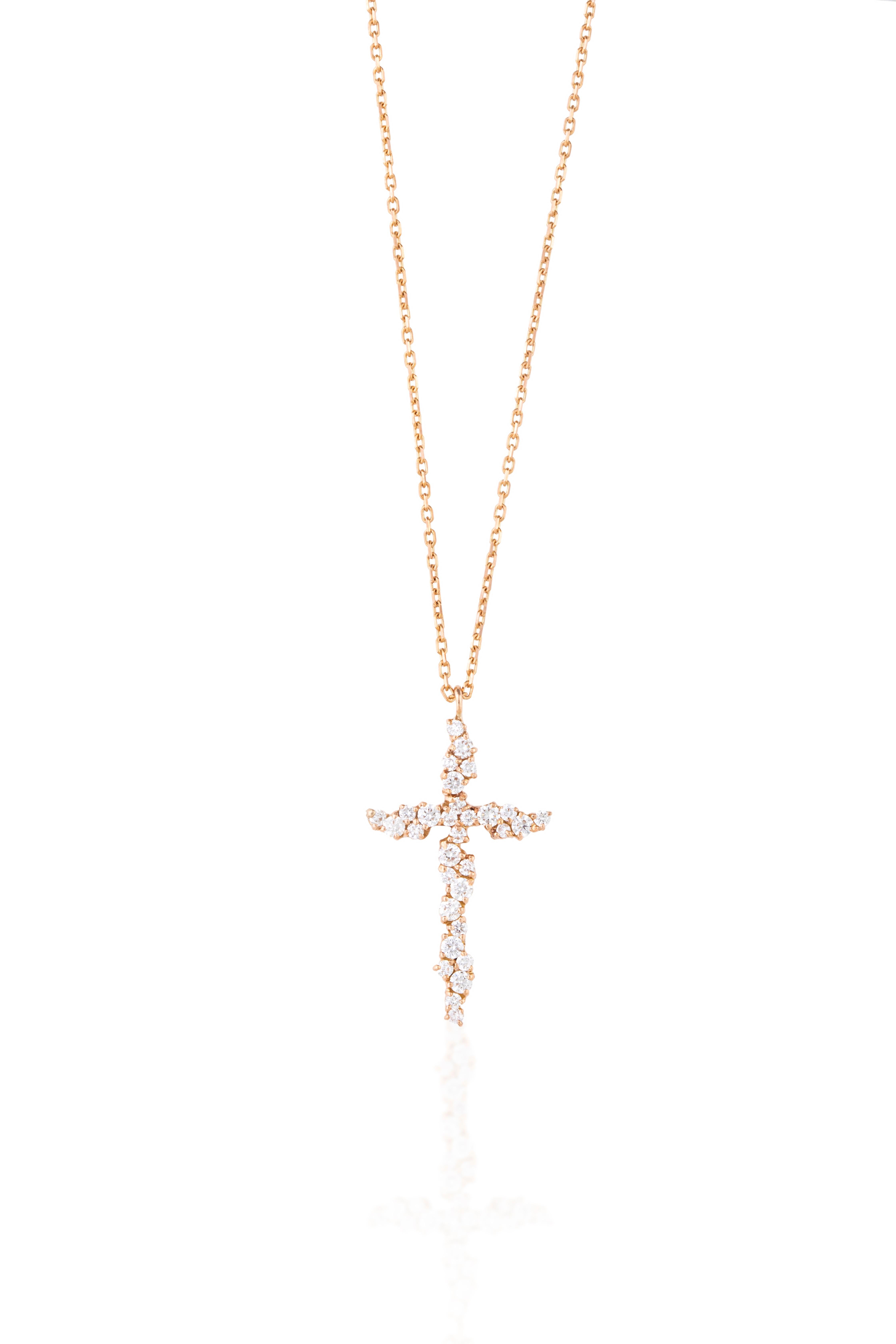 Die Diamant-Kreuz-Halskette ist mit 0,42 Karat weißen Diamanten in 18 Karat Gold gefasst.