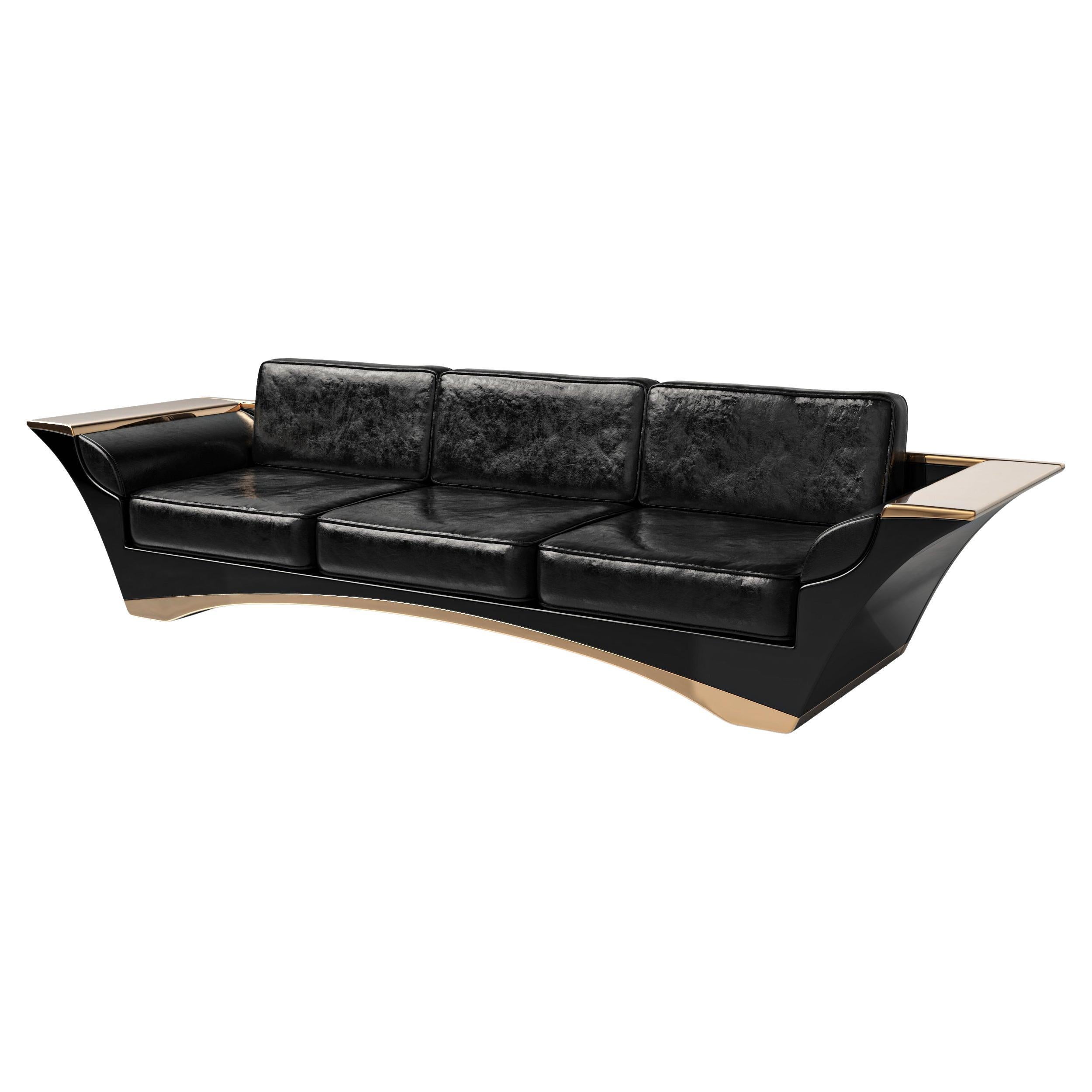 "Scintilla" Sofa with Stainless Steel and Bronze Details, Handmade, Istanbul