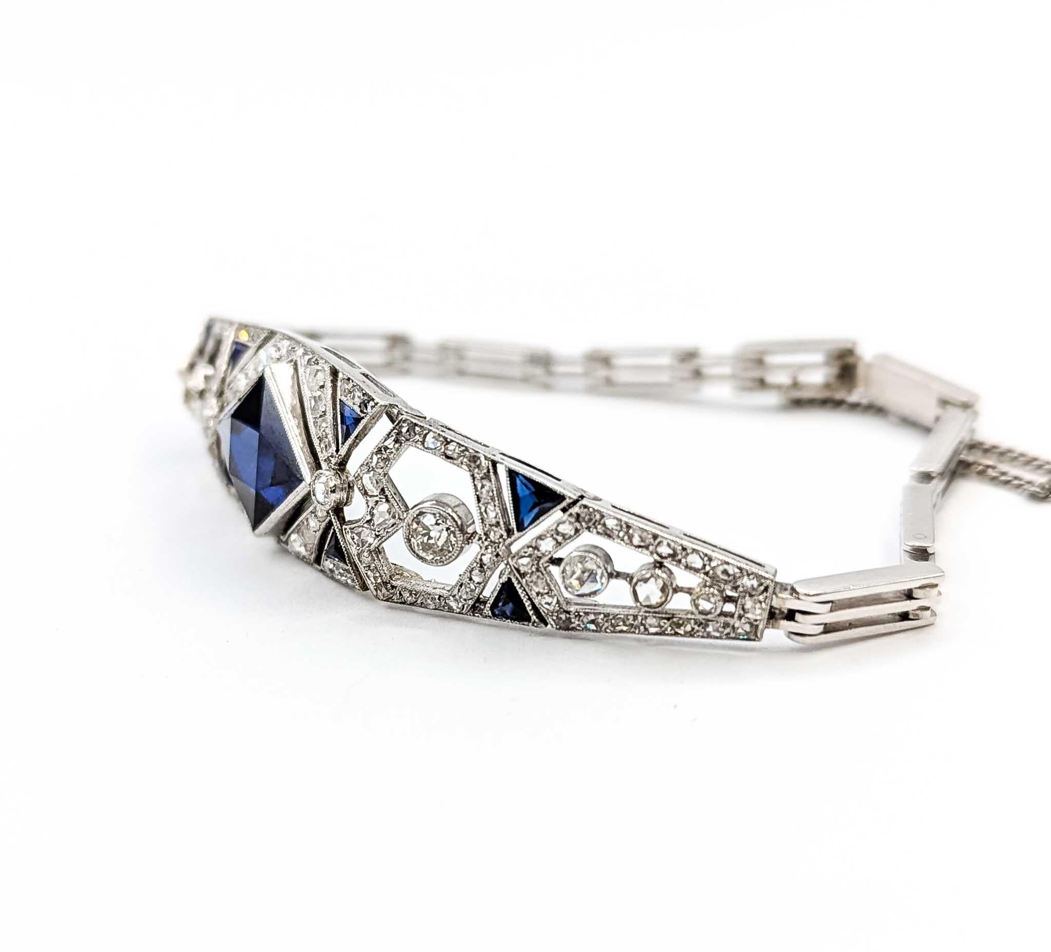Scintillating Diamond and Synthetic Sapphire Bracelet Crafted in 14k White Gold In Excellent Condition For Sale In Bloomington, MN