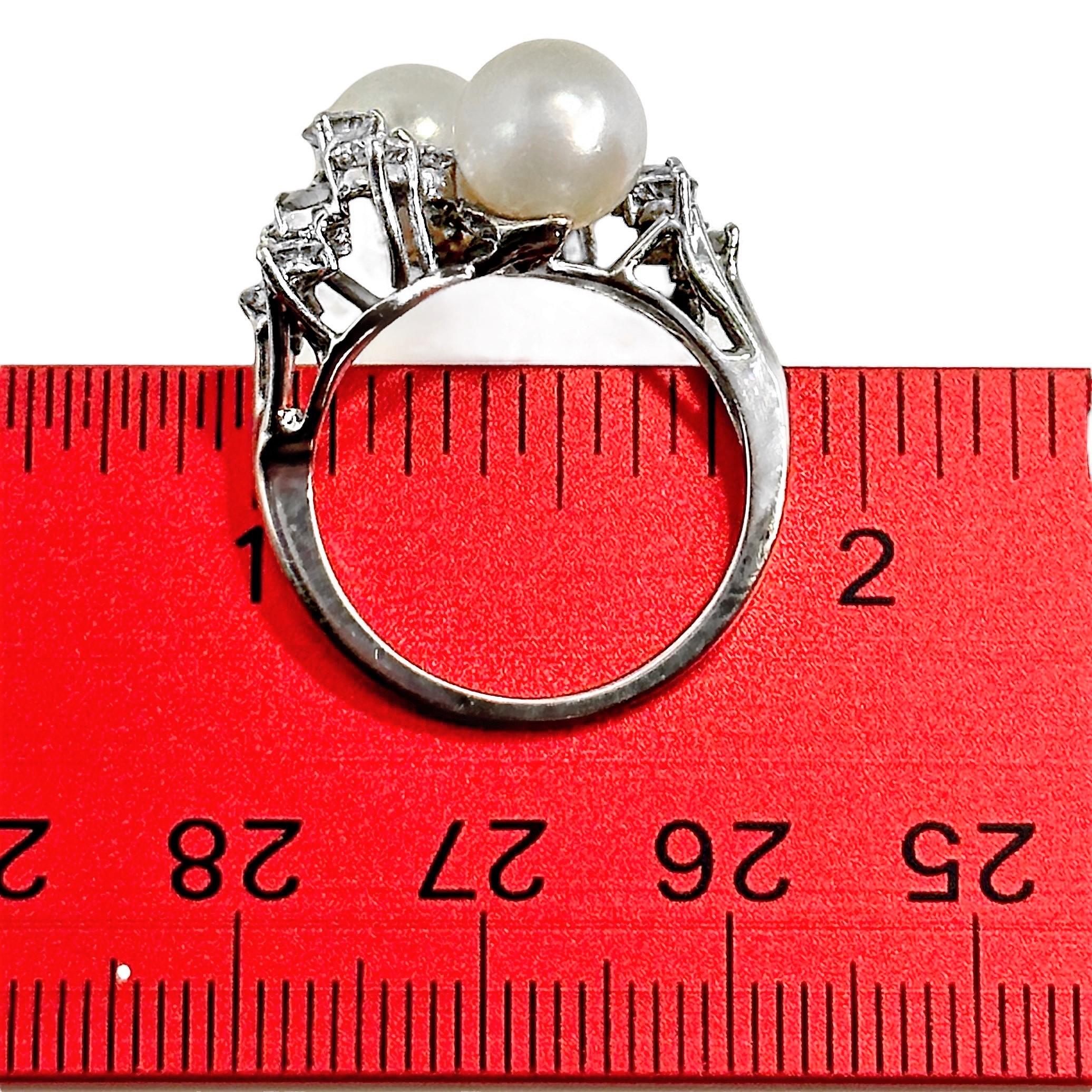 Women's Scintillating Mid-20th Century White Gold Akoya Cultured Pearl and Diamond Ring